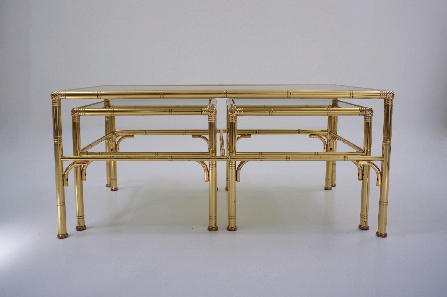 Gold coffee table with 2 side tables by Chelsom, 1980`s ca